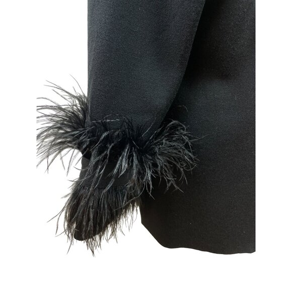 Kobi Halperin Womens Black Open Front Cardigan With Feather Trim Sleeves Size L - Picture 5 of 8